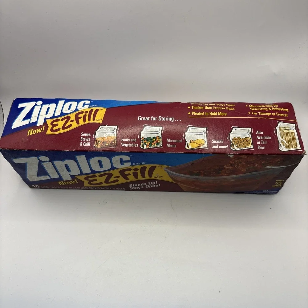 Vtg Ziploc EZ-Fill‎ Stand Up Half Gallon Bags NOS Sealed 10 Bags Movie Prop